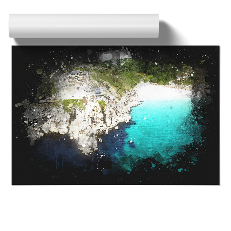 Porthcurno Beach in Cornwall Paint Splash - Frameless Print, 21cm H x 30cm W x 0.1cm D