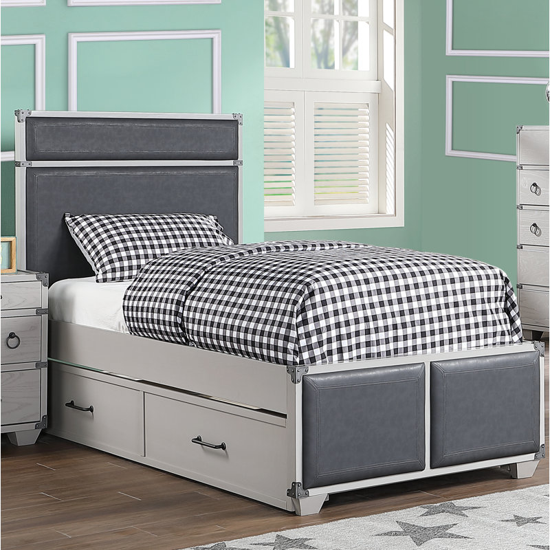 Lit plateforme gris Stepplee, Simple