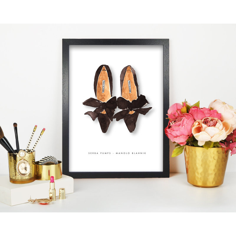 Manolo Blahnick Serba Pumps - Painting, 29.7 cm H x 21 cm W x 5 cm D, Black Grain