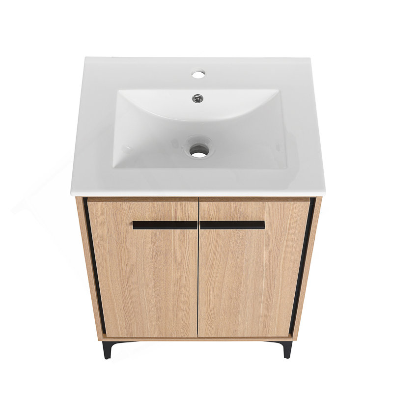 Base de meuble-lavabo 24 po avec lavabo, armoire de rangement avec portes, bois d'ingénierie
