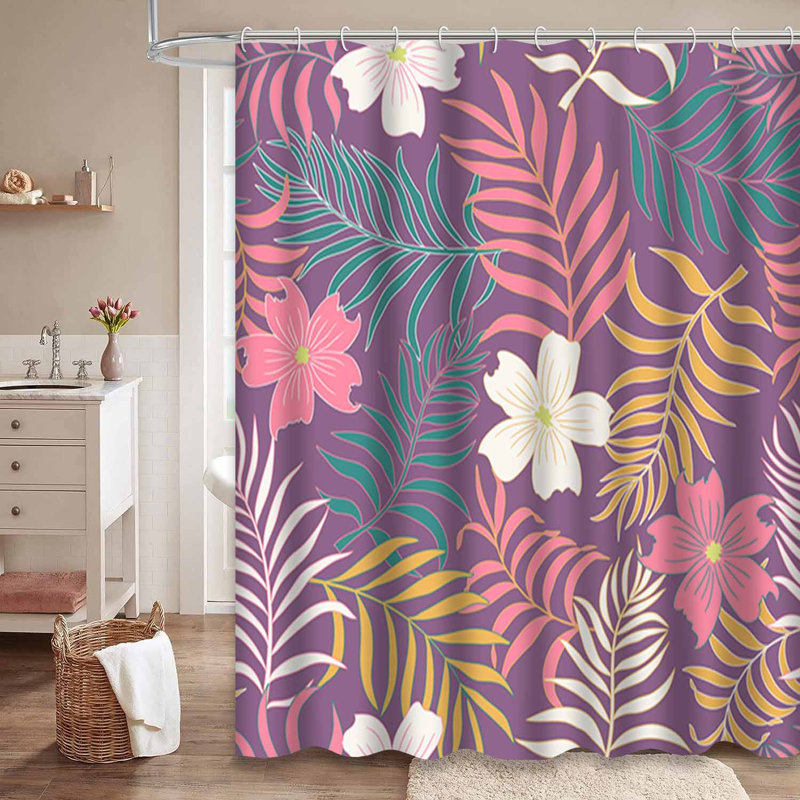 Rideau de douche imperméable à motif floral à motif abstrait de palmiers tropicaux avec 12 crochets, L 72 po x l 72 po