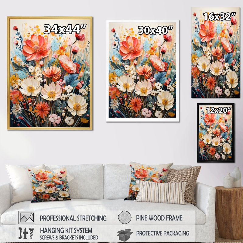 " Multicoloured Flowers Collage II ", Black Picture Framed, 32" H x 24" W x 1" D