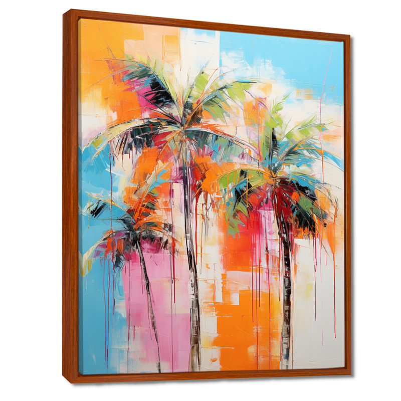 «Damani Palm Trees Palm V - Palm Trees», reproduction d'art sur toile, H 20 po x l 12 po x P 1 po, Cadre flottant brun