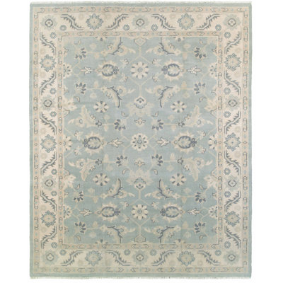 Tapis bleu clair en laine noué à la main Mcmanis