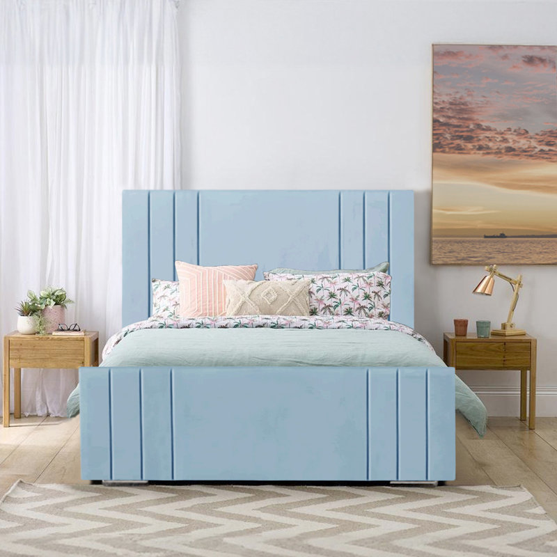 Aalyan Upholstered Bed, 160 x 219 cm, Sky Blue