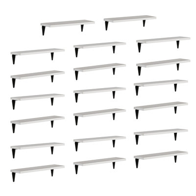 Bibliothèque flottante de 17 po x 4,5 po, tablettes en bois véritable, tablettes murales pour le salon et l'organisation de la maison, tablettes décoratives, décor rustique et scandinave, organisation de pièce, suspendue, blanc, 20 pièces