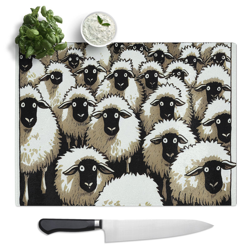 Curious Sheep  Glass Chopping Board