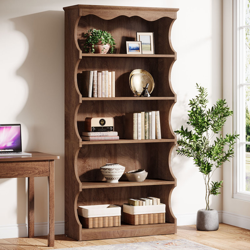 Tribesigns 70" Tall 5-tier Bookcase With Curved Edges, Vintage Wood