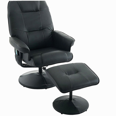 Massage recliner with footrest, 360° rotating PU leather recliner, with enclosed base, 5-point vibration massage, seat heating, and 140° adjustable ba