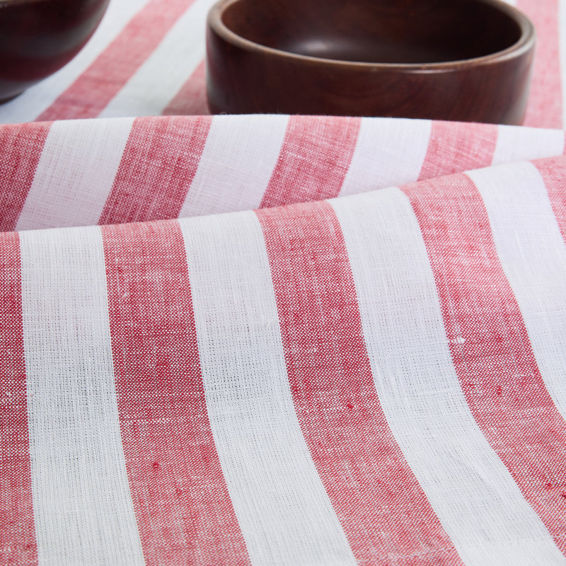 100% Pure Linen Tablecloth -Sorrento Stripe, 108" L x 60" W, Red/White