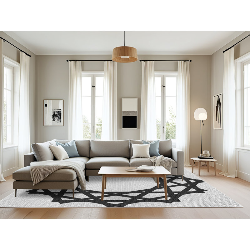 Tapis noir / blanc cassé Power Loom, Rectangle 8 pi x 10 pi