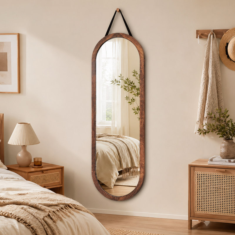 Miroir mural ovale en bois