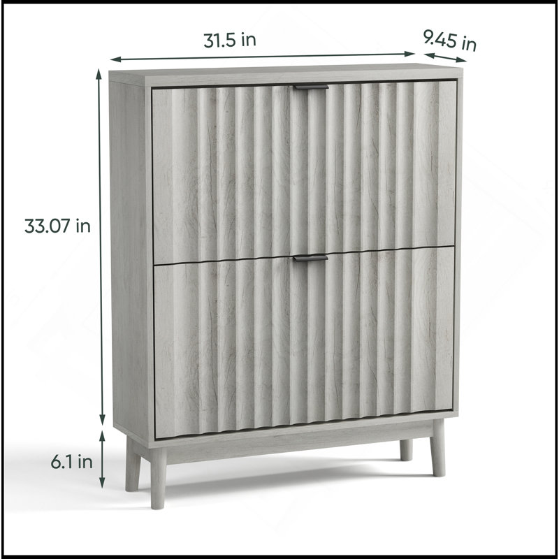 Range-chaussures avec 2 tiroirs rabattables, range-chaussures cannelé pour le vestibule, range-chaussures autoportant avec portes ondulées pour talons, bottes, pantoufles dans le couloir, salon, gris
