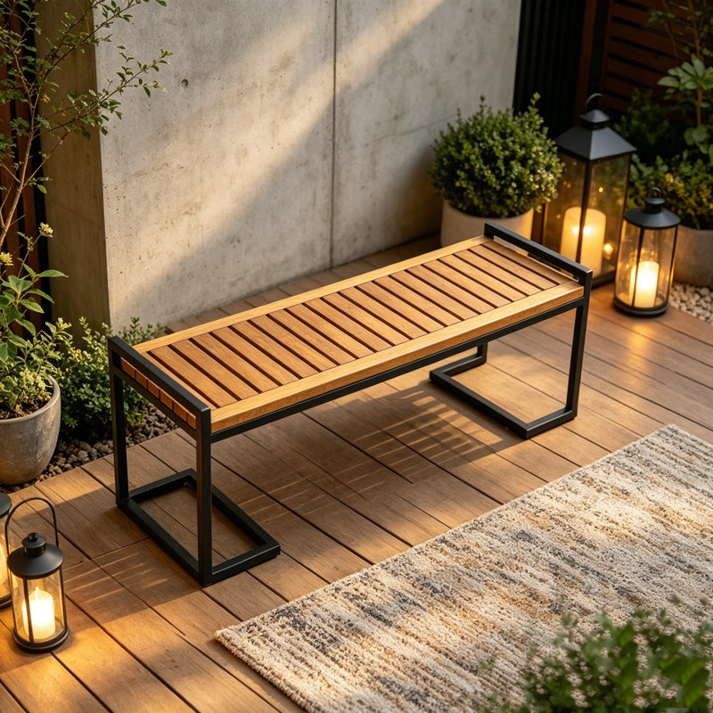 BANC EN BOIS ET MÉTAL, Teck