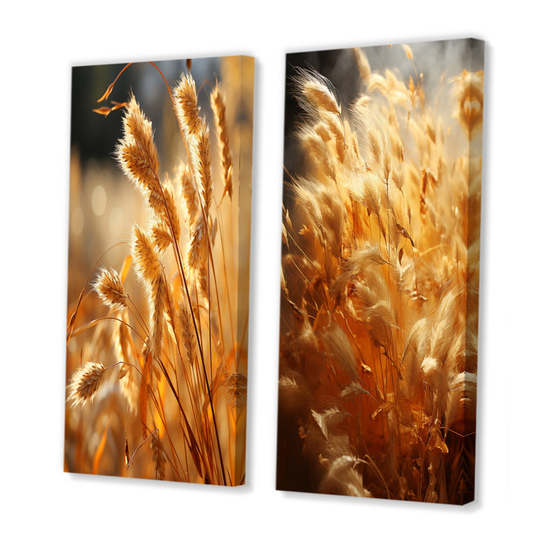 Golden Meadow Grass - ensemble de 2 reproductions d'art sur prairie, H 28 po x l 25 po, Toile tendue