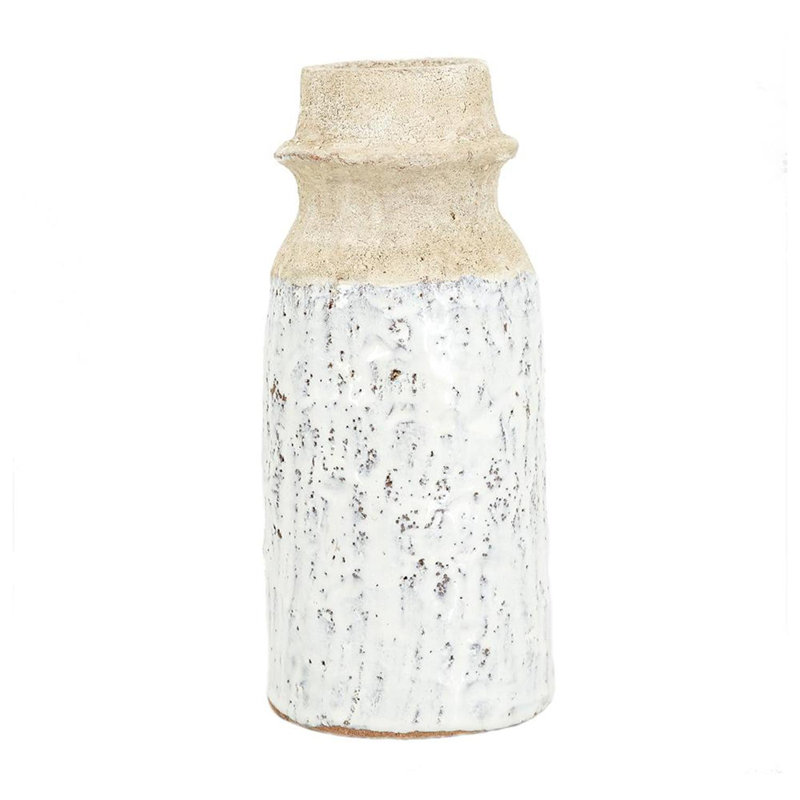Vase de table en terre cuite beige et ivoire 10 "
