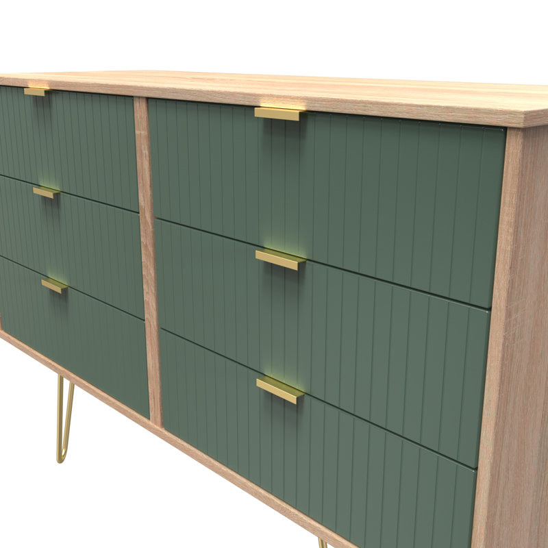 Beranda 6 Drawer Wide Chest (Ready Assembled), Labrador Green/Bardolino Oak