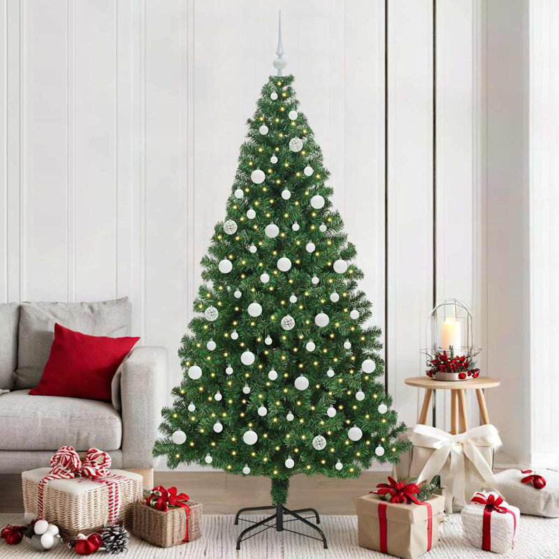 vidaXL Artificial Christmas Tree with 300 LEDs with Stand Green, 6.89 ft