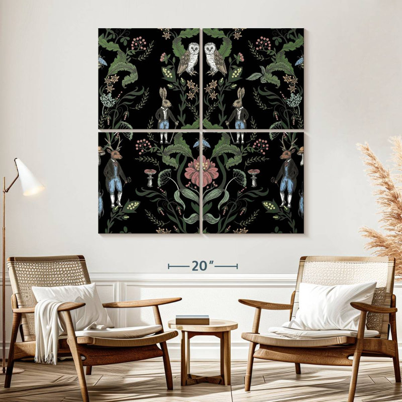 Créatures de nuit rétro florales, H 57 po x l 57 po