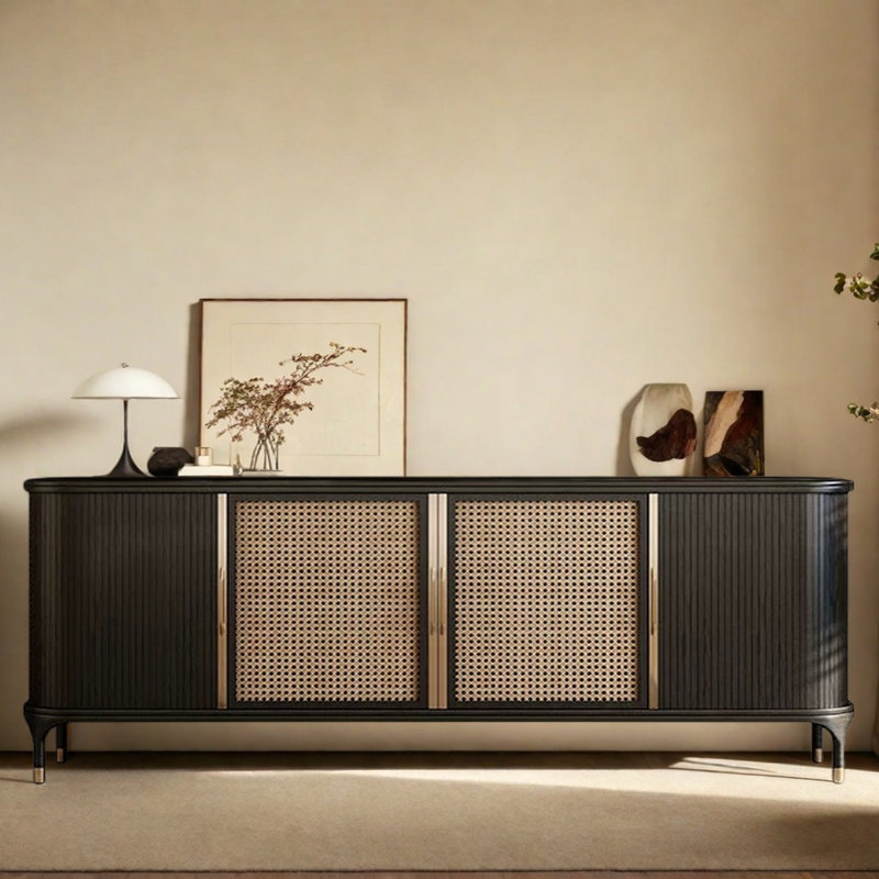 Buffet grande capacité, 31.5" H x 78.74" W x 16.93" D, Noir, noir, noir, noir
