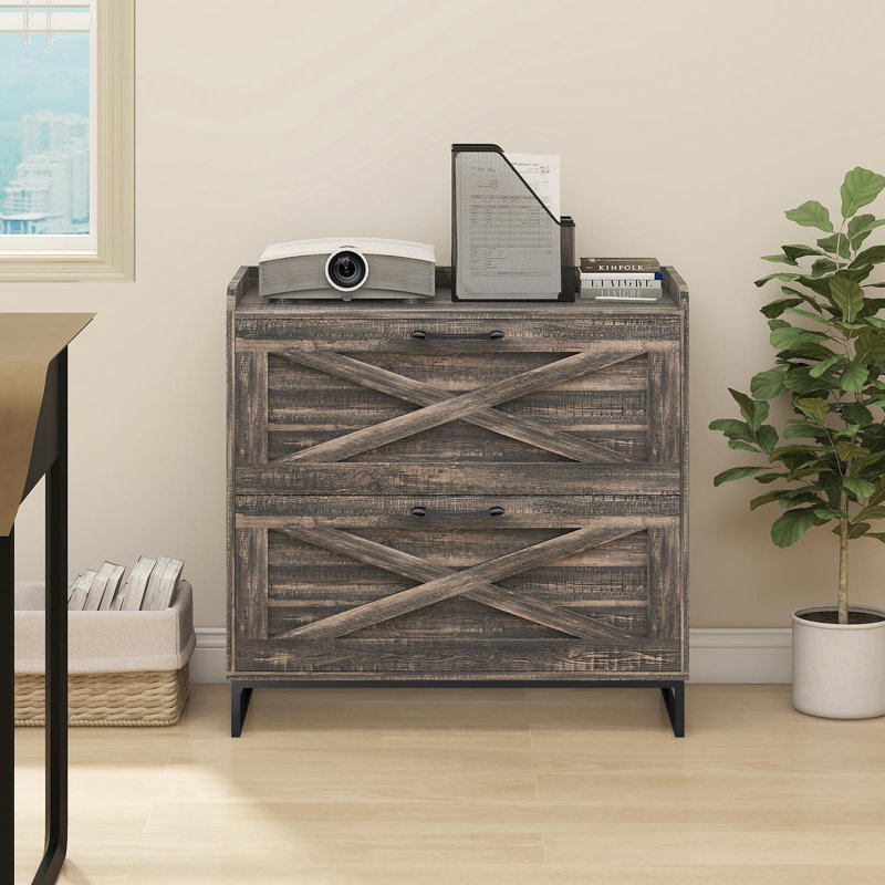 Lateral File Cabinet With Charging Station, Dark Rustic Oak