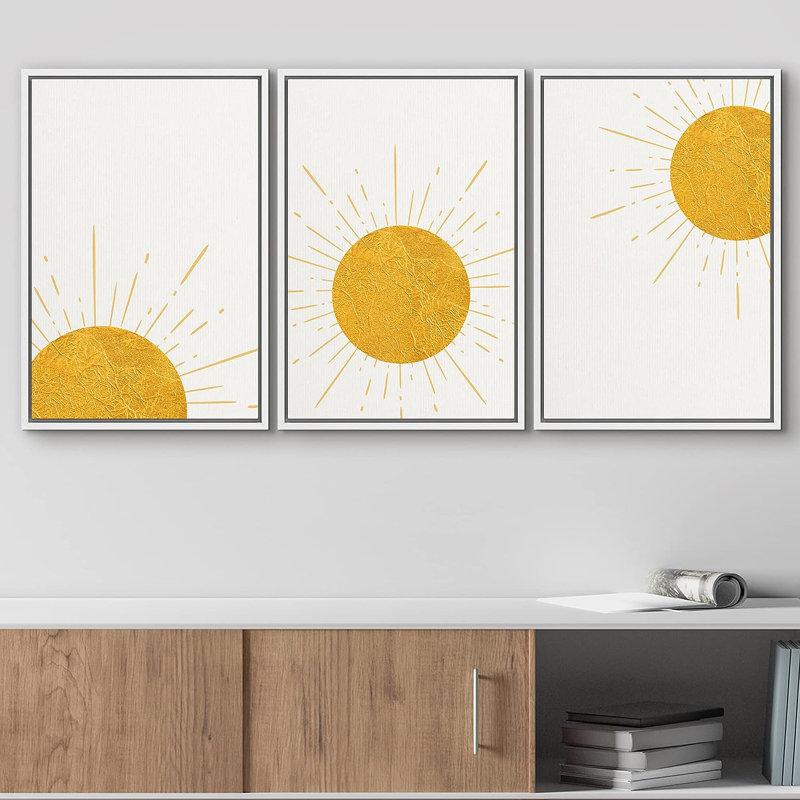 «Shining Yellow Rising Sun Phases Nature Wilderness on Canvas», reproduction de 3 pièces, H 24 po x l 48 po x P 1,5 po