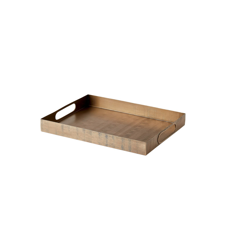 Brown Metal Rectangular Etched Decorative Tray