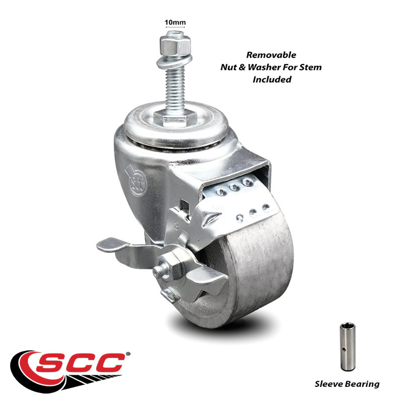 Semi Steel Swivel TS Caster - 3" Wheel & 10MM Stem w/Brake