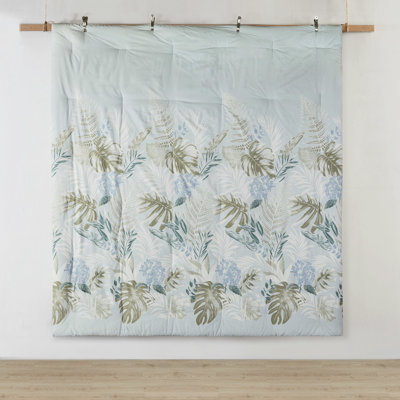 6 Piece Cotton Comforter In Blue Full With Throw Pillow - Enchanting Tropical Print For Cozy Coastal Bedroom , Machine Washable A Nautical Easy To Clean