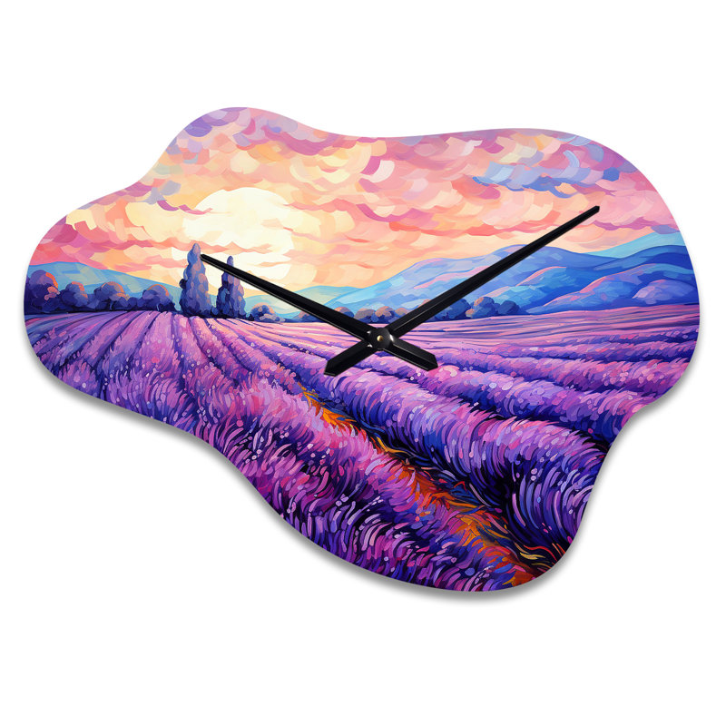 Horloge murale Vangogh Lavender Fields II - Cloud Traditional, horloge murale mauve, Petit