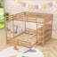 Wood L-Shaped Bunk Beds with Integrated Storage Shelves and Side DIY Grid Pegboard-277416061