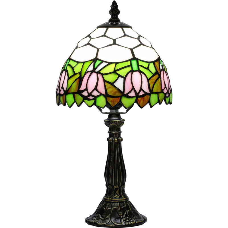 Pink Tulip Style Tiffany Table Lamp, 3 Adjustable Colour Temperatures