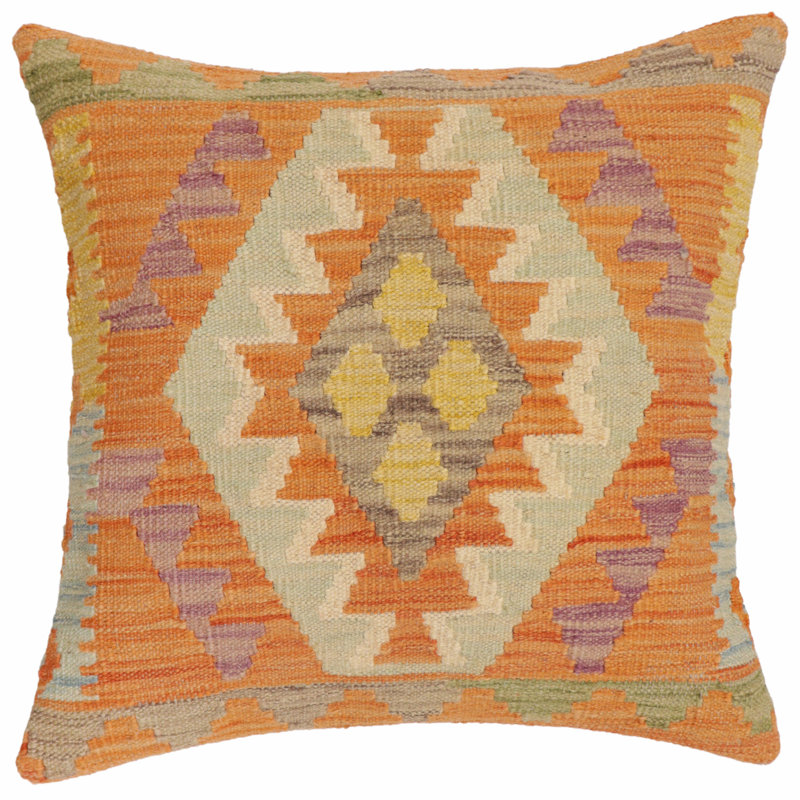Coussin Kilim tissé à la main Modern Modern, H 18 po x l 19 po, Orange / Jaune