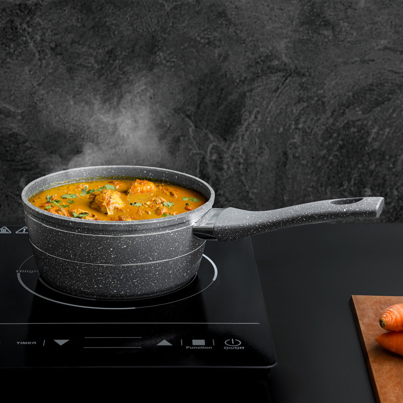 Royalford Saucepan, Induction Safe Non-Stick Cookware Durable Marble Coating, Grey, 1.6 L