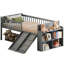 Lit plateforme avec garde-corps, tablette de rangement simple, glissade et cadre en bois gris, aucun sommier requis, assemblage rapide du cadre-129632250