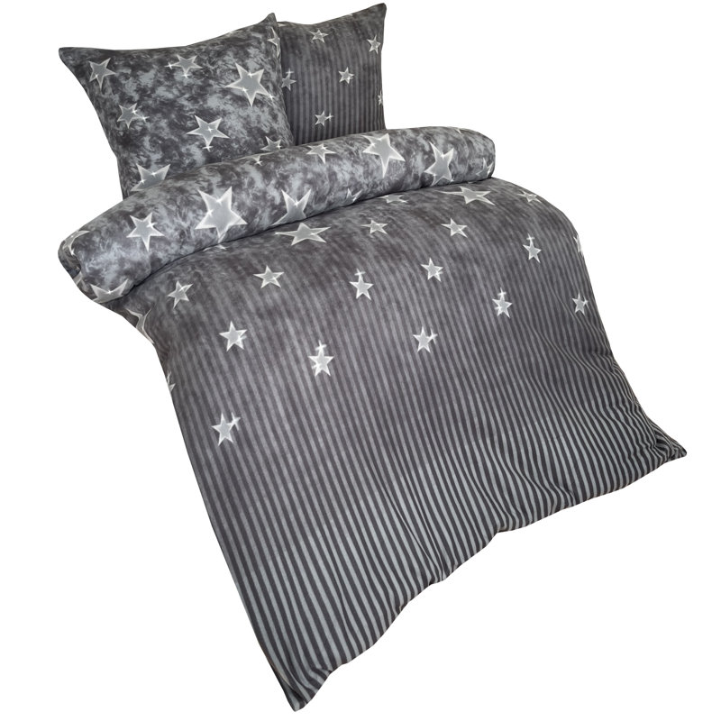 Bedding set winter fleece gray stars, 220cm W x 240cm D
