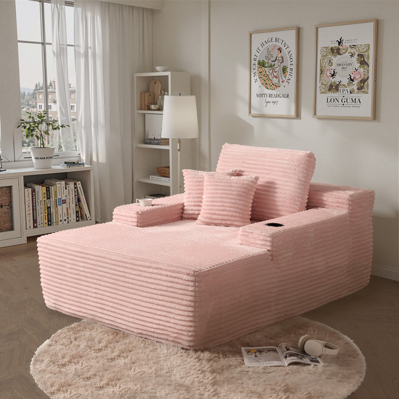 Méridienne surdimensionnée à compression de 67 po avec deux porte-gobelets et 2 coussins décoratifs Barry, Rose