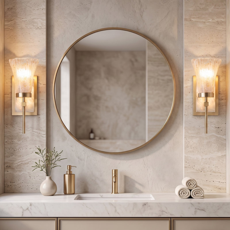 1-Light Antique Brass Flush Mounted Sconce, Alabaster & Handblown Glass