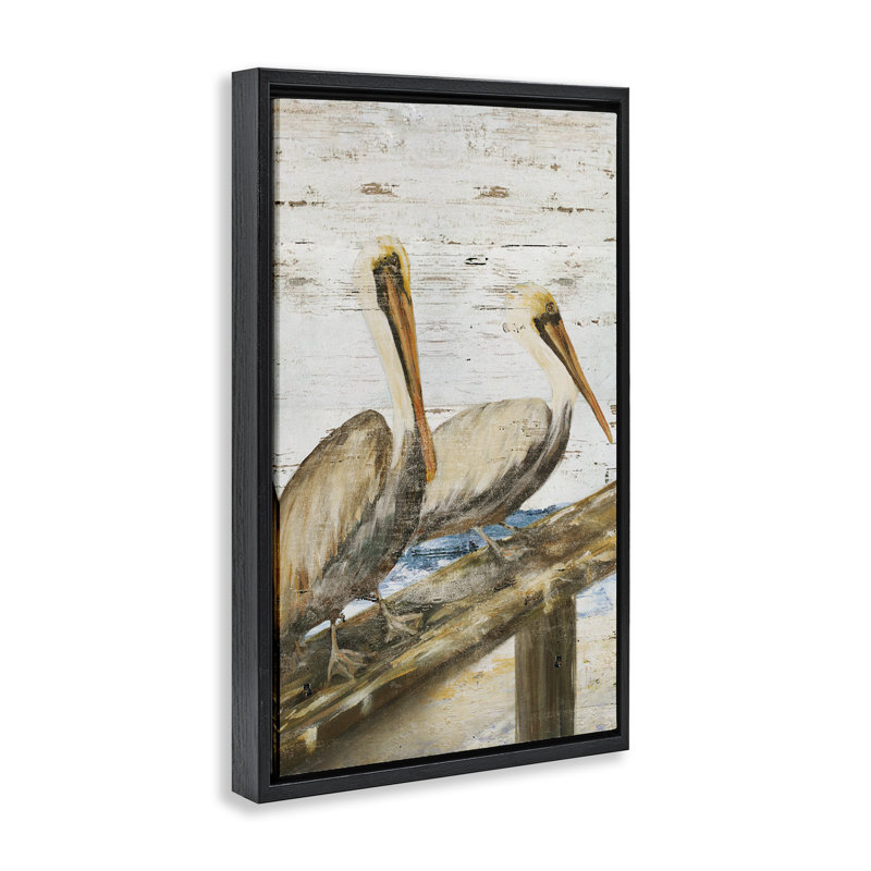 «Rustic Pelicans Perché» par Julie DeRice, Cadre flottant noir de jais, H 31 po x l 21 po