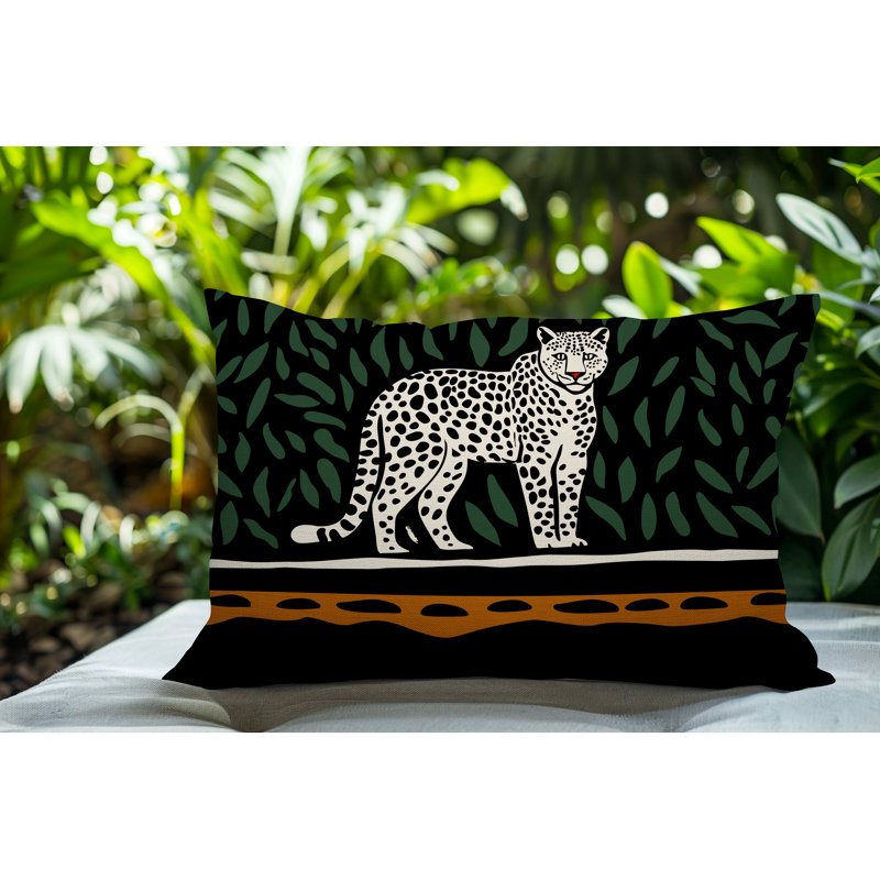 Oreiller rectangulaire réversible intérieur / extérieur Hota Leopard, Rectangle H 14 po x l 20 po, Orange