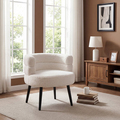 Upholstered Teddy and Boucle Barrel Chair
