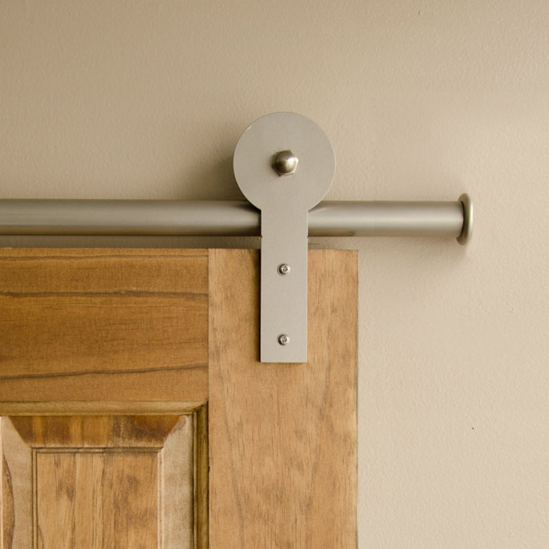 Ensemble de quincaillerie pour porte de grange ronde à une porte, Nickel satiné
