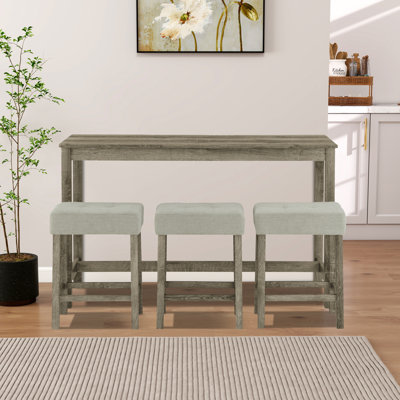 59" W Bar Table Set, Dining Table, With Power Outlet, With 3 Upholstered Stools