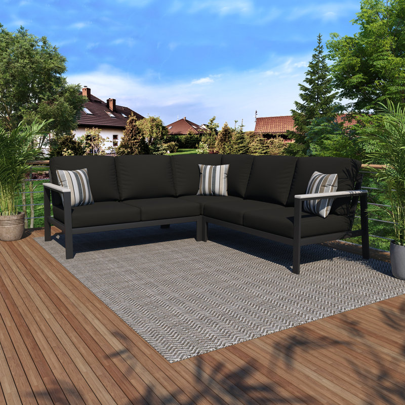 Townsend Outdoor 5 Person Sectional Seating Group With Sunbrella® Cushions, Canvas Black Sunbrella® Canvas
