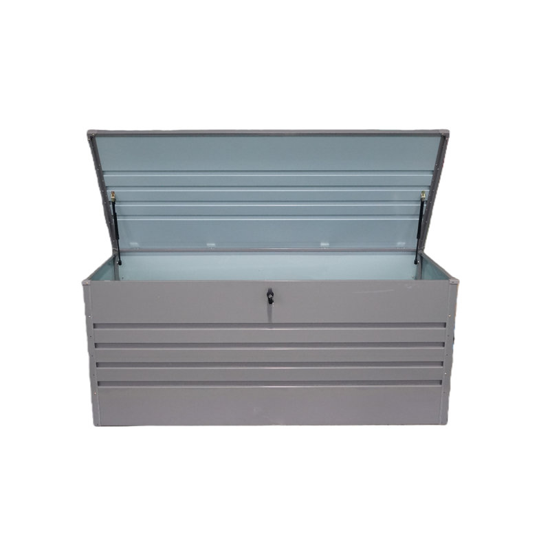 260 Gallon Metal Outdoor Deck Box Waterproof, Extra Large Patio Storage Box With Lockable Storage Containers For Patio Furniture Cushions, Pool Accessories, Garden Tools Light Gray
