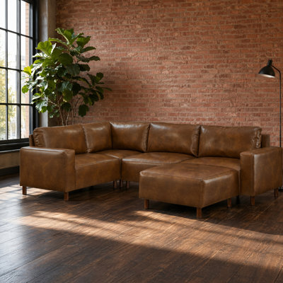Modern Luxury Sectional Sofa Five Pieces Modular Couch Quality Upholstery Breathable PU Leather Couch Corner Sofa