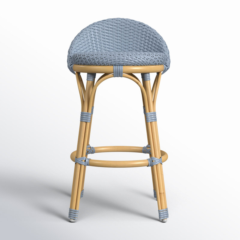Tobias Outdoor Rattan and Metal Low Back Counter stool, Blue