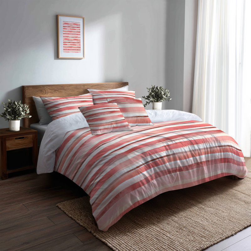 Ensemble d'édredon à rayures 6 pièces - Ensemble de literie à rayures rose et beige French Country