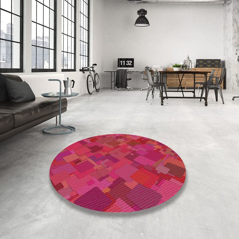 Motif géométrique rose Tapis décoratif, Rond 7 pi