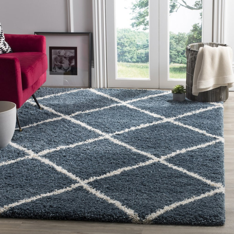 Humberto Hudson Shag Performance Geometric Rug, Square 11', Slate Blue/Ivory